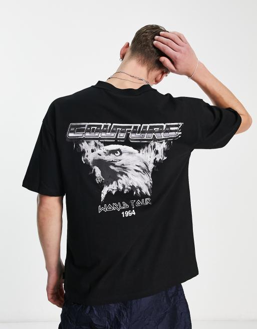 The Couture Club - Ruimvallend T-shirt in zwart met print van adelaar op de achterkant