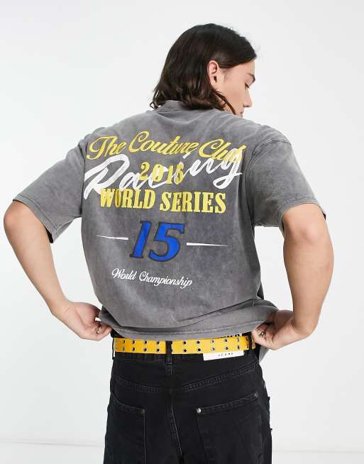 The Couture Club - Ruimvallend T-shirt met meerdere World Series-prints in grijs met wassing