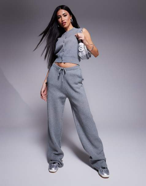The Couture Club - Ruimvallende gebreide joggingbroek in gemêleerd grijs, deel van co-ord set - view 1
