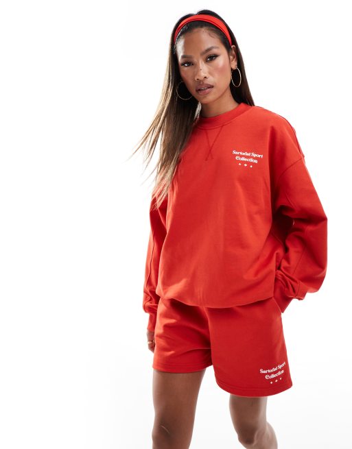 The Couture Club sartorial sport crew neck sweat in red (part of a set) 