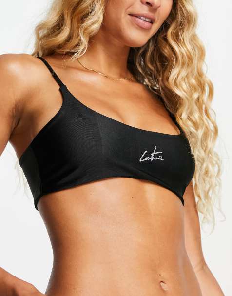 The Couture Club scoop logo bikini top in black - view 1