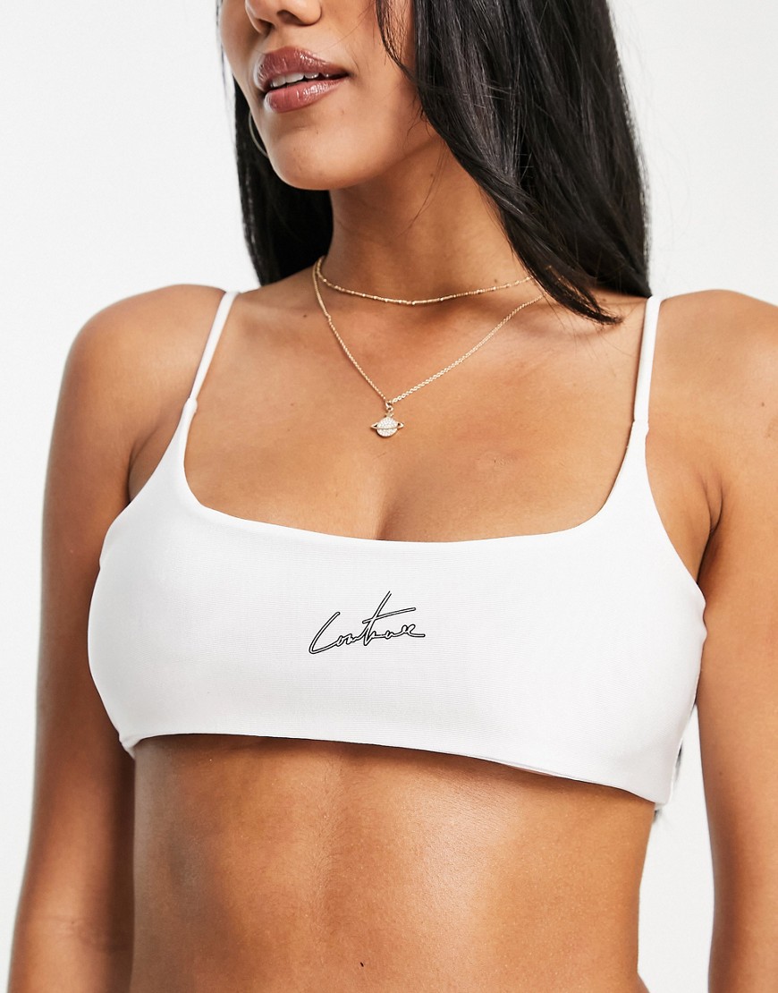 The Couture Club Scoop Logo Bikini Top In White