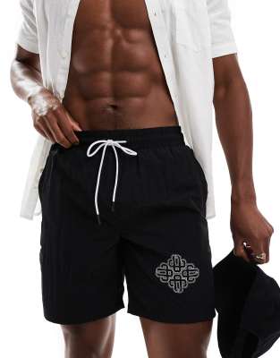 The Couture Club Script Print Swim Shorts In Black
