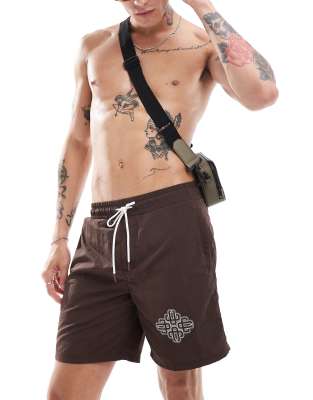 script print swim shorts in brown