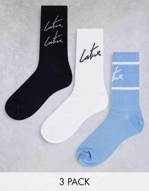 The Couture Club - Set van 3 paar sportsokken in wit, zwart en blauw