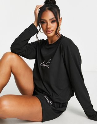 The Couture Club short logo lounge set in black  - ASOS Price Checker