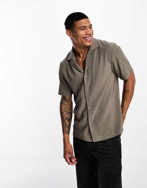 The Couture Club short sleeve camp collared shirt in ribbed mink gray ...