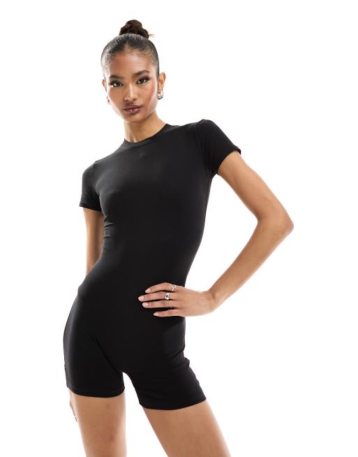 The Couture Club short sleeve fitted romper in black