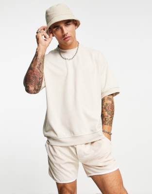 The Couture Club Short Sleeve Sweatshirt In Lightweight Beige