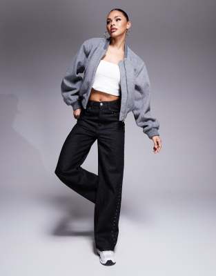Shop The Couture Club Shoulder Pad Wool Blend Bomber Jacket In Gray
