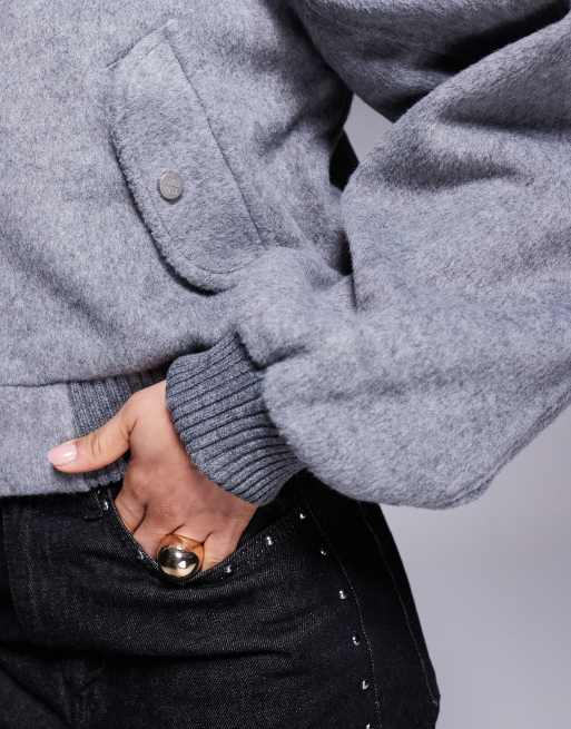 The Couture Club shoulder pad wool look bomber jacket in grey marl, 3 of 4