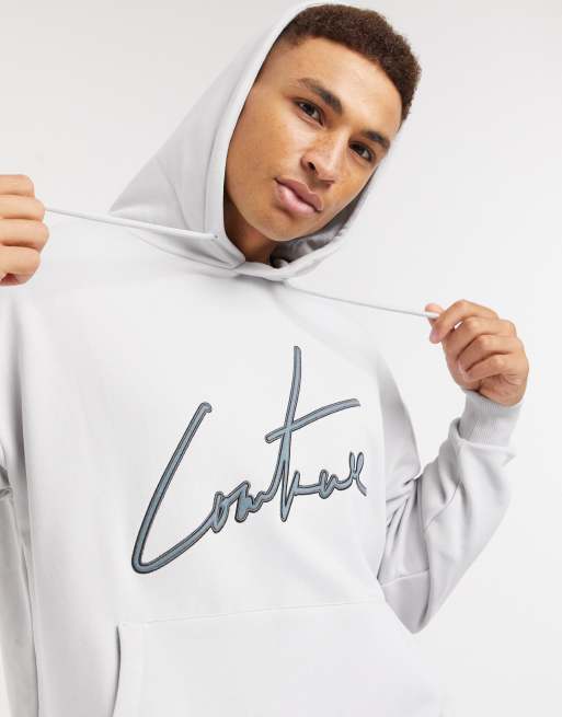 The Couture Club signature applique oversized hoodie in gray