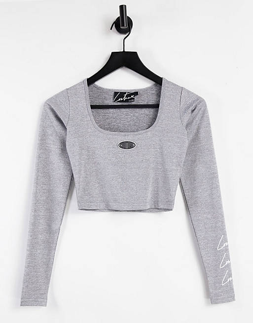 Women The Couture Club signature crop top in grey co ord 
