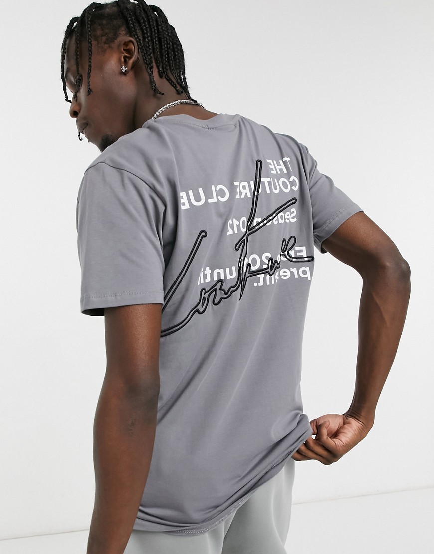 The Couture Club Slim Fit Printed & Embroidered T-shirt In Gray-grey