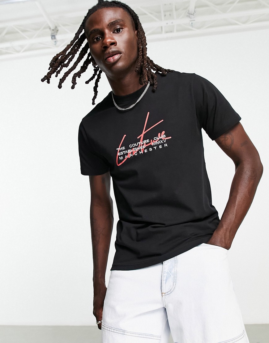 The Couture Club slim fit T-shirt in black with overlay logo print
