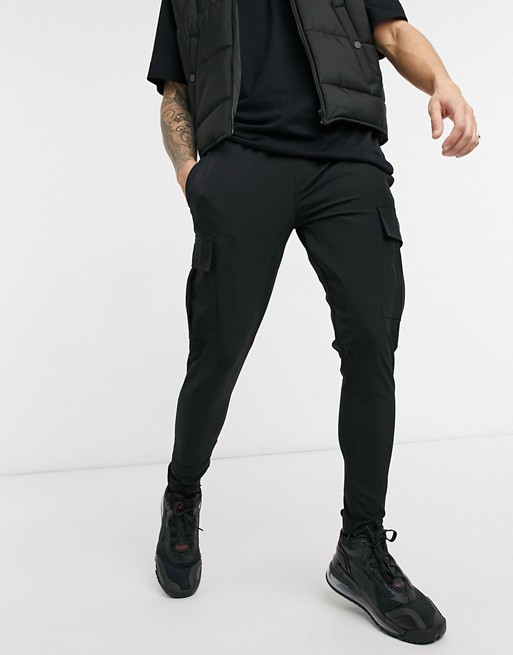 The Couture Club slim fit textured cargo joggers in black