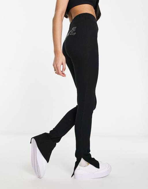 The Couture Club slim pants with split hem in black (part of a set)