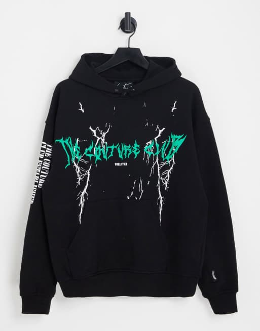 The Couture Club - Sort hættetrøje med gotisk logoprint
