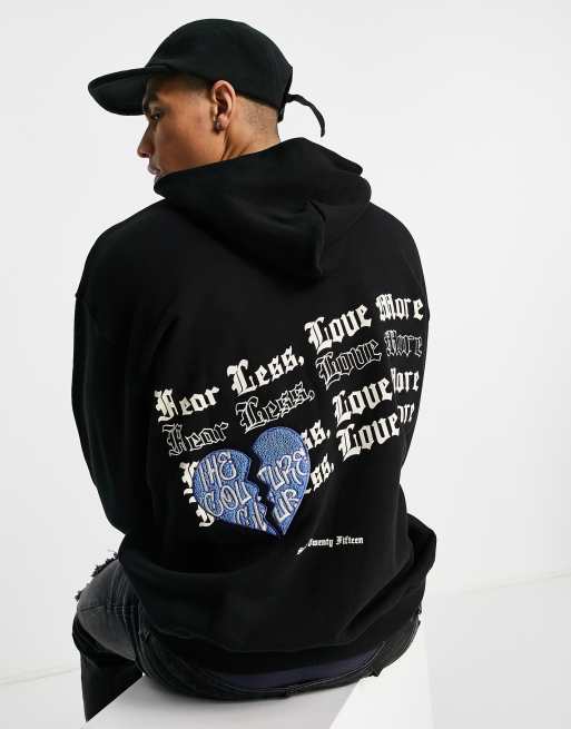 The Couture Club - Sort oversized hættetrøje med gotisk broderi - Del af sæt