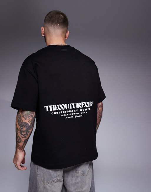 The Couture Club - Sort oversized T-shirt i kraftigt stof med logoprint på ryggen