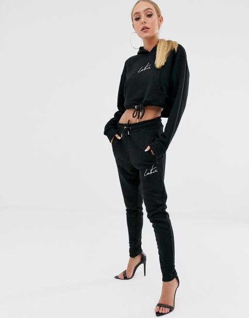 The Couture Club — sorte joggingbukser i tapered pasform