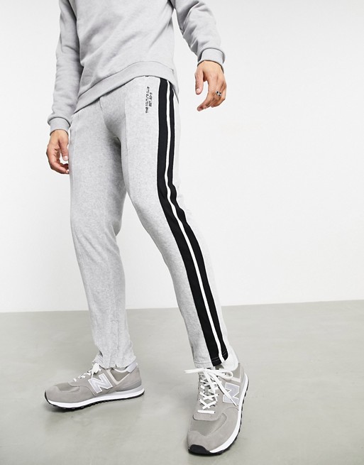 The Couture Club staight leg side tape velour joggers in grey