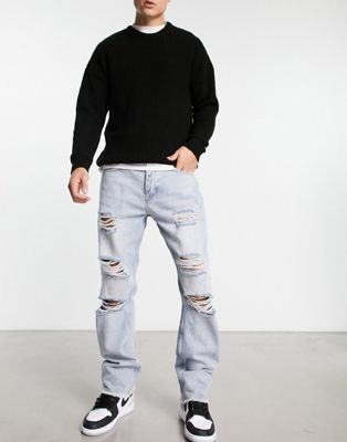 The Couture Club straight leg denim jeans in midwash blue with ripped knee detail - ASOS Price Checker