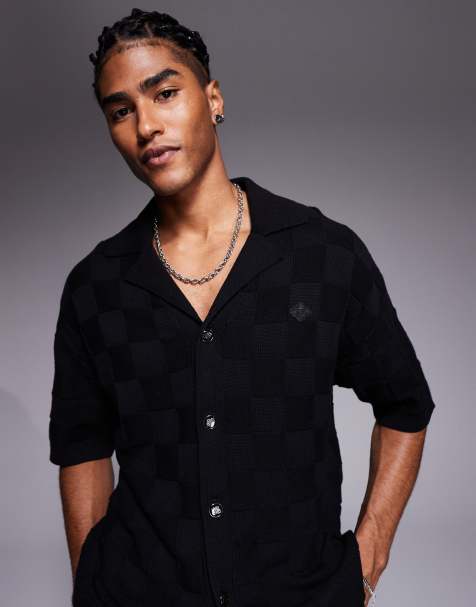 The Couture Club – Strick-Hemd in Schwarz mit Schachbrettmuster, Kombiteil - view 1
