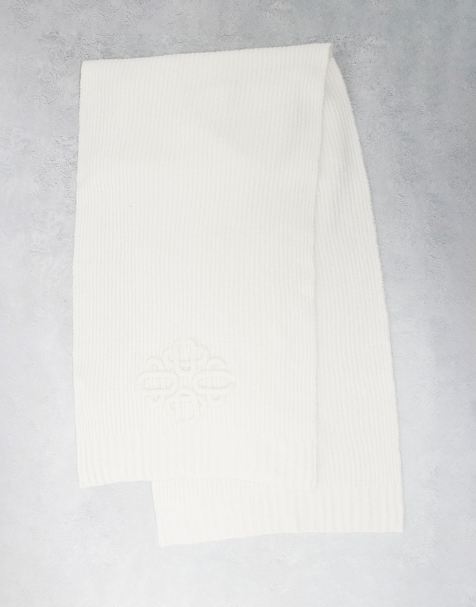The Couture Club – Strickschal in gebrochenem Weiß mit Emblem - view 1