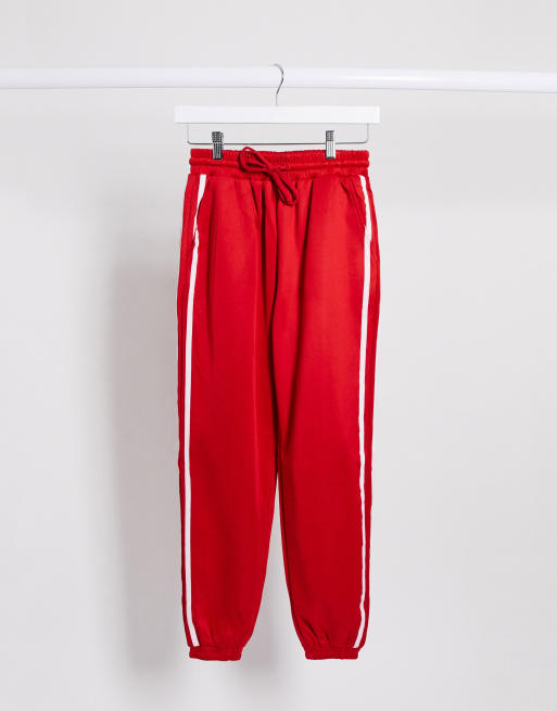 red oversized sweatpants