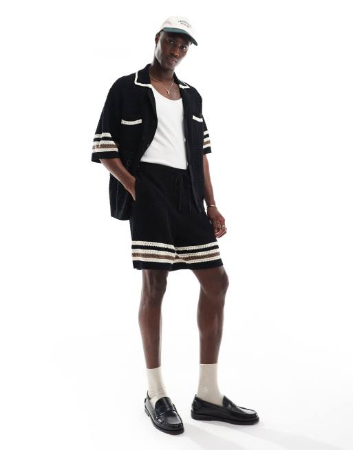 The Couture Club stripe trim knitted set in black