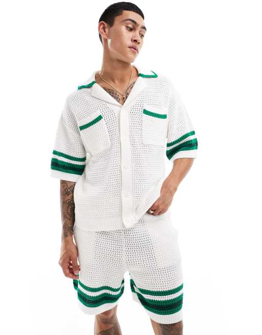 The Couture Club stripe trim knitted shirt in white (part of a set)