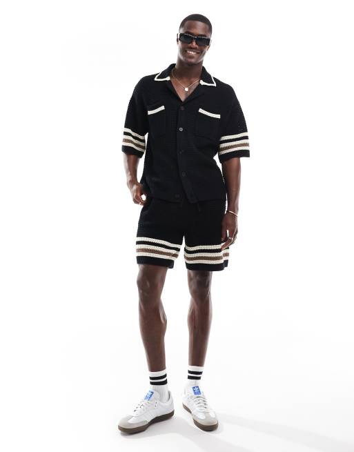 The Couture Club stripe trim knitted shorts in black (part of a set)