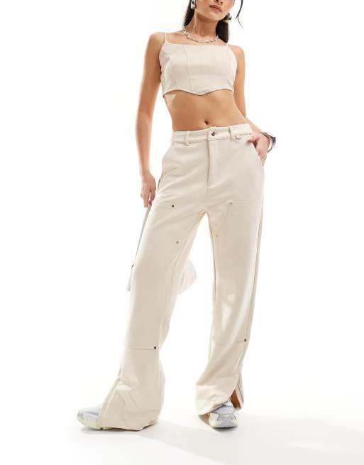 The Couture Club suede carpenter straight leg pants in beige