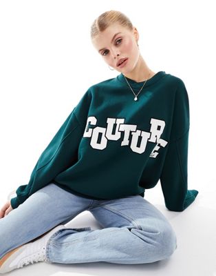 The Couture Club applique sweatshirt in dark green - ASOS Price Checker