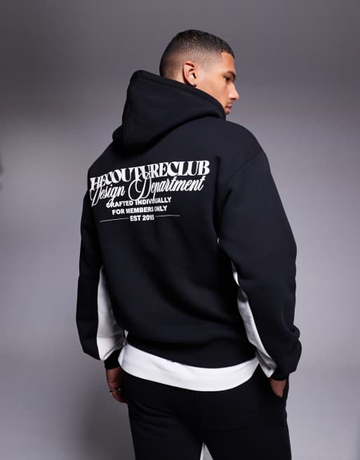 The Couture Club - Sweat à capuche d'ensemble à empiècements avec imprimé Design Department au dos - Noir 