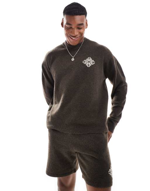 The Couture Club - Sweat d'ensemble ras de cou en maille avec emblème - Marron