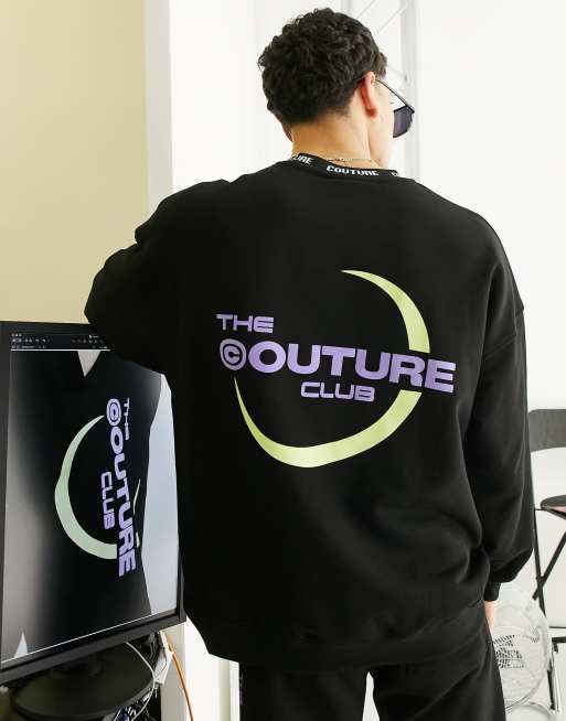 The Couture Club sweatshirt in black with logo print and jacquard neck rib - part of a set