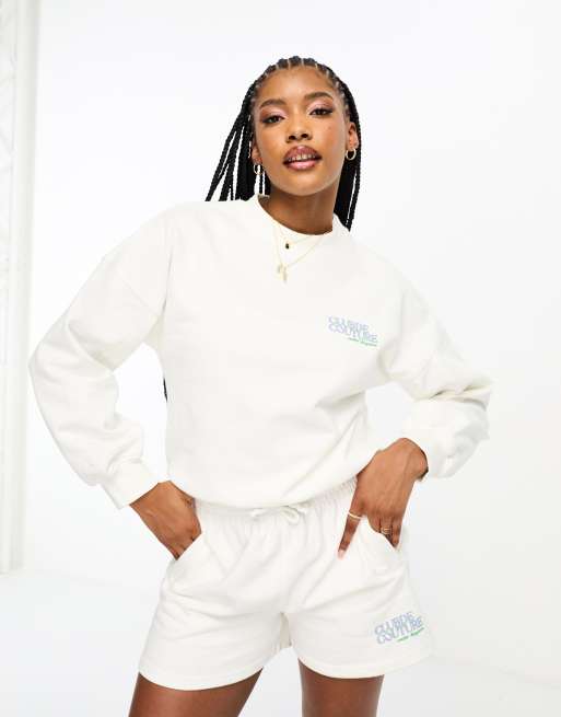 White sweatshirt and shorts set new arrivals