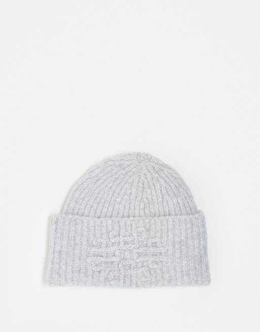 The Couture Club – Szara melanżowa czapka dzianinowa beanie z emblematem
