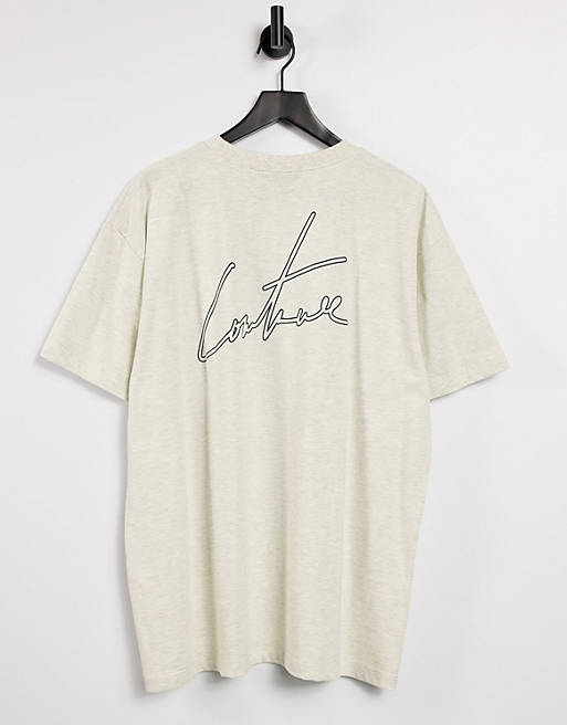 The Couture Club – Szary T-shirt o luźnym kroju z konturowym nadrukiem