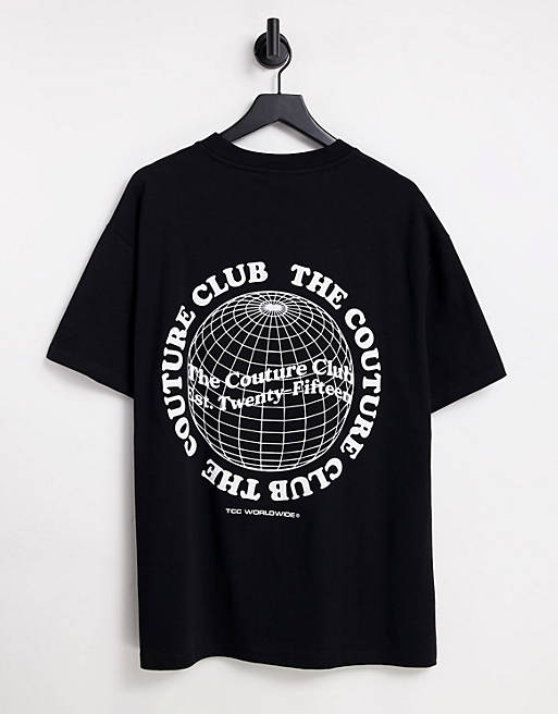  The Couture Club t-shirt in black with worldwide chest and back print 