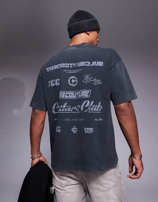The Couture Club – T-Shirt in verwaschenem Schwarz mit Archive-Logo-Print am Rücken 