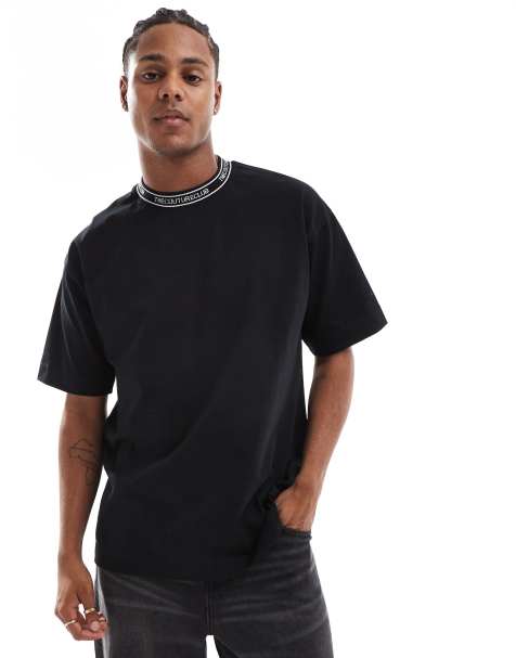 The Couture Club - T-shirt met jacquard halslijn in zwart - view 1
