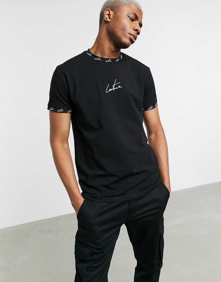 The Couture Club - T-shirt nera a coste-Nero