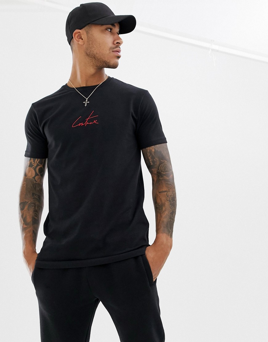 The Couture Club - T-shirt nera con logo sul petto-Nero