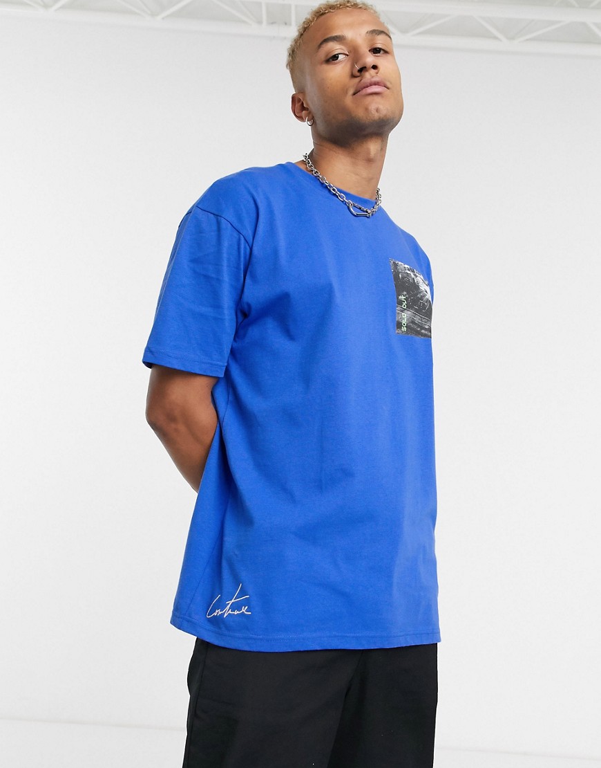 The Couture Club - T-shirt oversize blu cobalto con stampa grafica