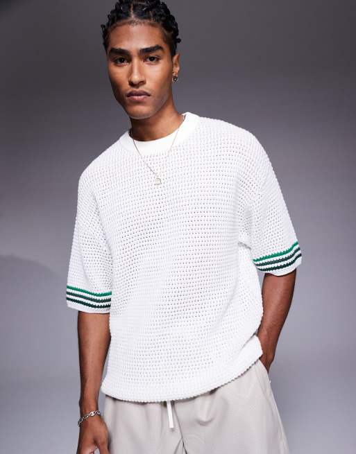 The Couture Club - T-shirt oversize in maglia bianca con finiture verdi