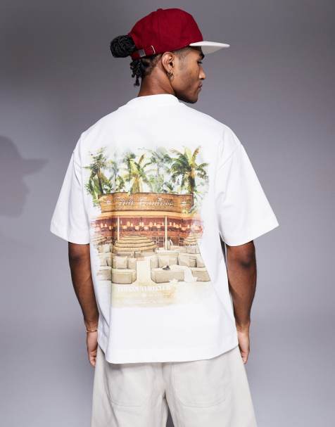 The Couture Club – T-shirt oversize w kolorze złamanej bieli z grafiką na plecach - view 1