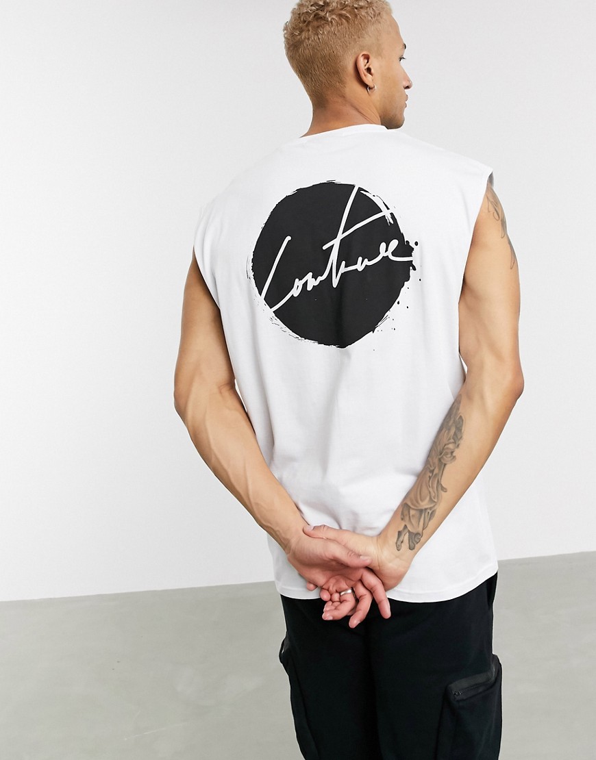 The Couture Club - T-shirt senza maniche nera con cut-out circolare-Bianco